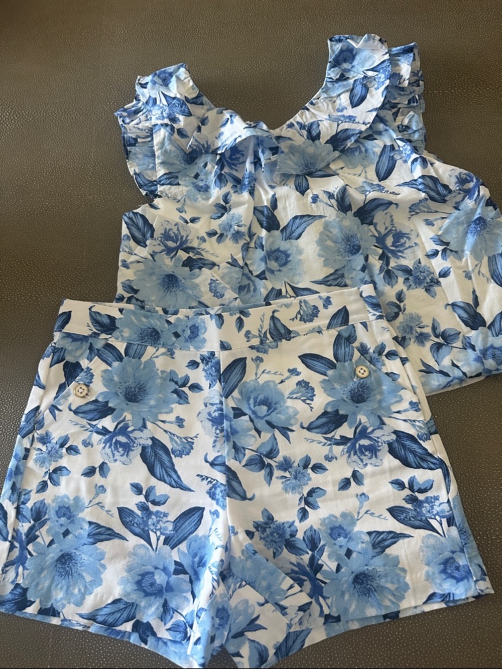 Janie and Jack Blue and White Floral Matching Set